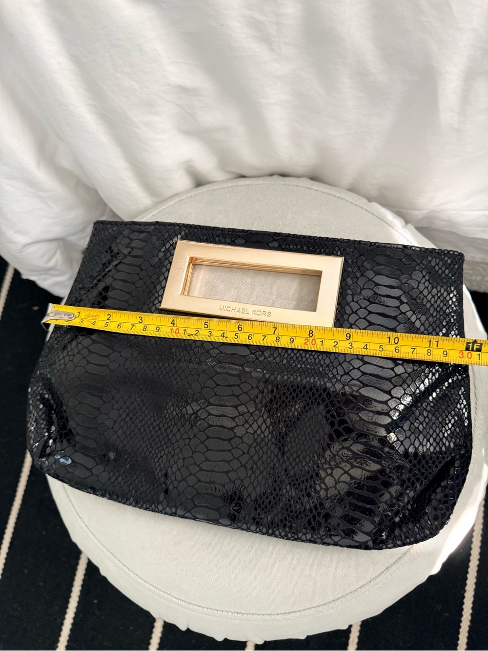 Michael Kors Black Snakeskin-Embossed Clutch with Gold-Tone Handle - Picture 3 of 9
